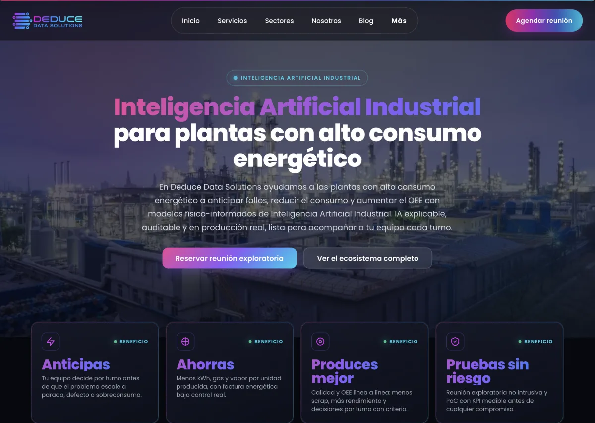 Captura de la web de Deduce Data Solutions