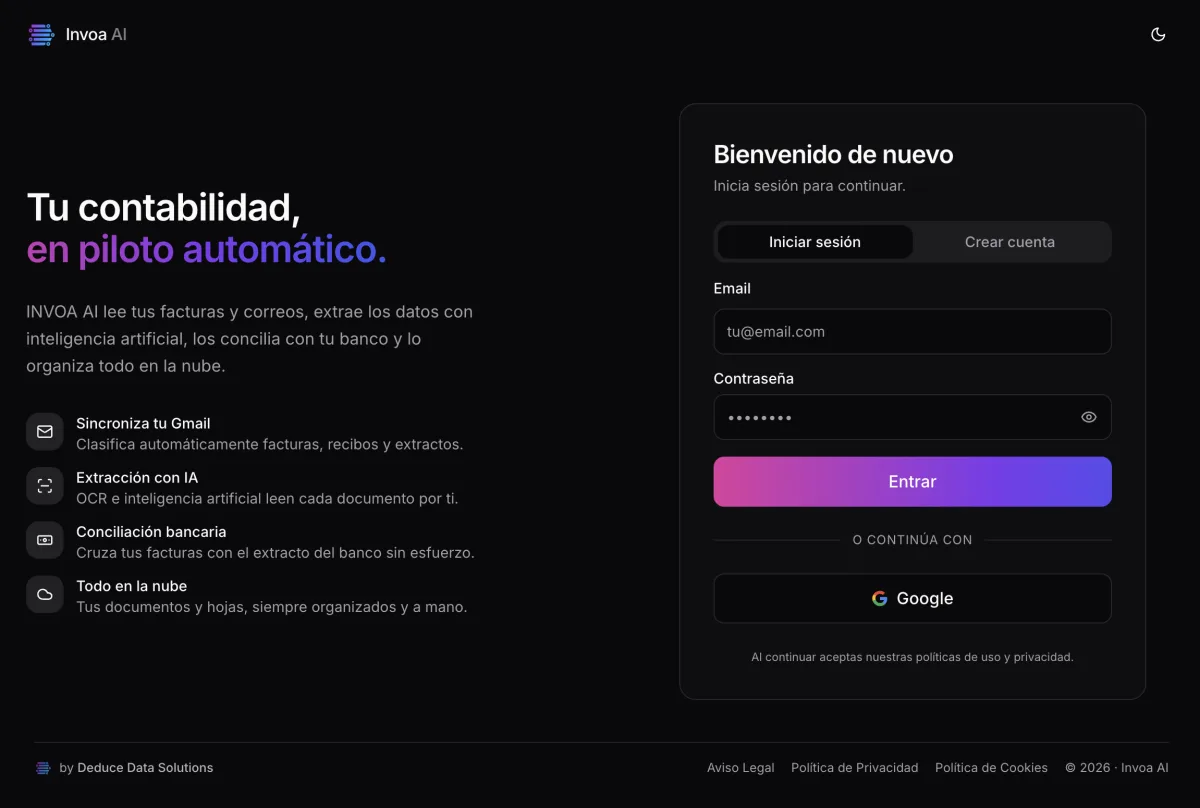 Captura de la plataforma Invoa AI